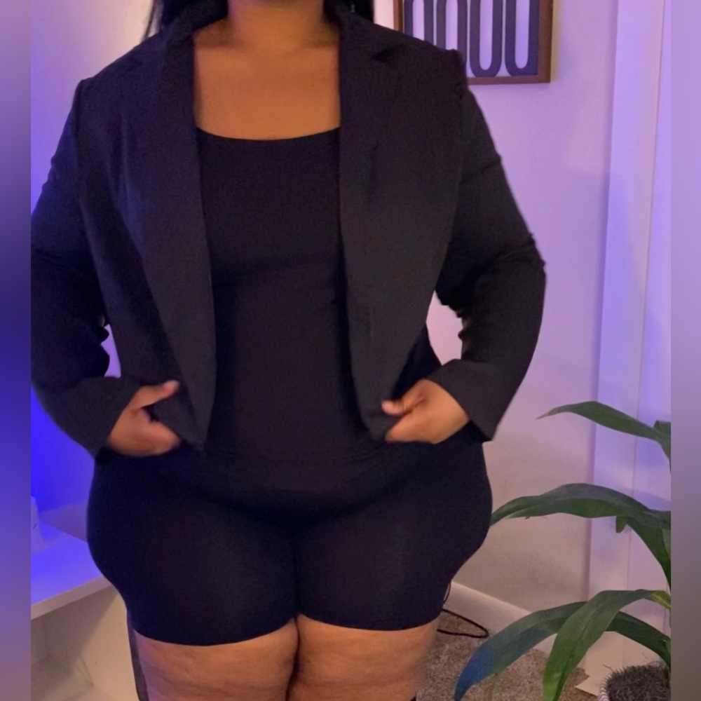 Black Solid Lapel Neck Blazer - Shein (4XL)